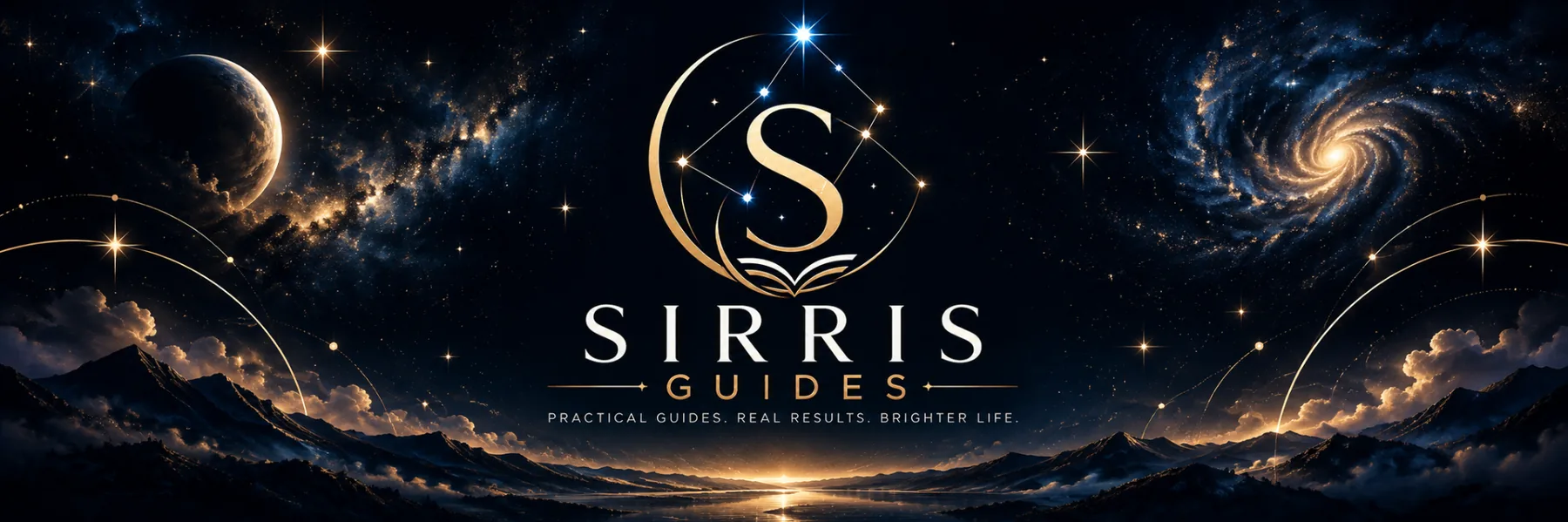 Sirris Guides brand identity with celestial gold and deep-blue visual